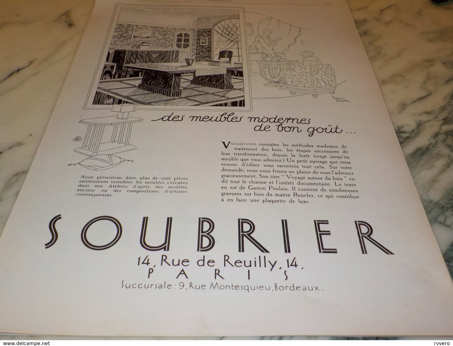 ANCIENNE PUBLICITE MEUBLES MODERNES MAGASIN SOUBRIER   1927 - Autres & Non Classés