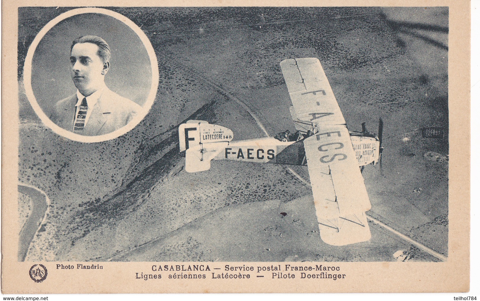 CASABLANCA  SERVICE POSTAL FRANCE MAROC LIGNES  AERIENNES LATECOERE - PILOTE DOERFLINGER - Airmen, Fliers