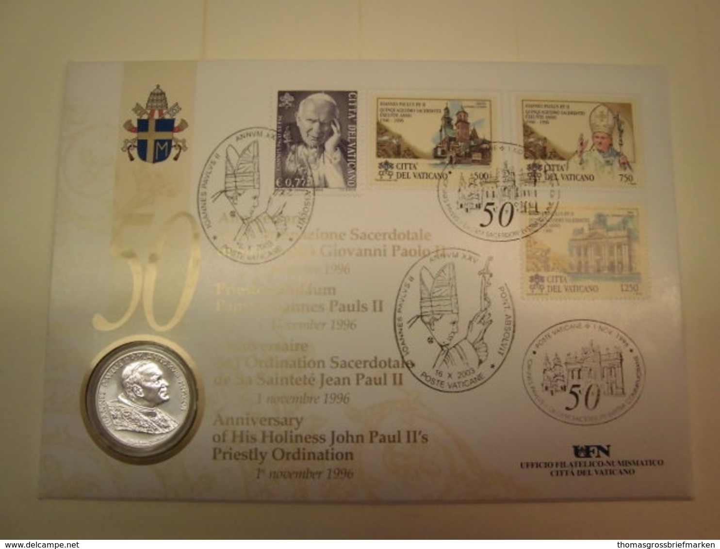 Numisbrief Vatikan - 50. Priesterjubiläum Papst Johannes Paul + 25 J. Pontifikat - Sonstige & Ohne Zuordnung