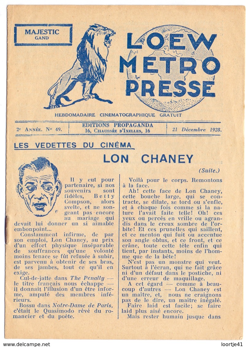 Pub Reclame - Ciné Cinema Bioscoop Majestic Gand Gent Film - Lon Chaney - Norma Shearer - 1928 - Publicité Cinématographique