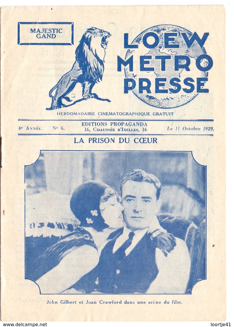 Pub Reclame - Ciné Cinema Bioscoop Majestic Gand Gent Film - La Prison Du Coeur - John Gilbert & Joan Crawford - 1929 - Pubblicitari