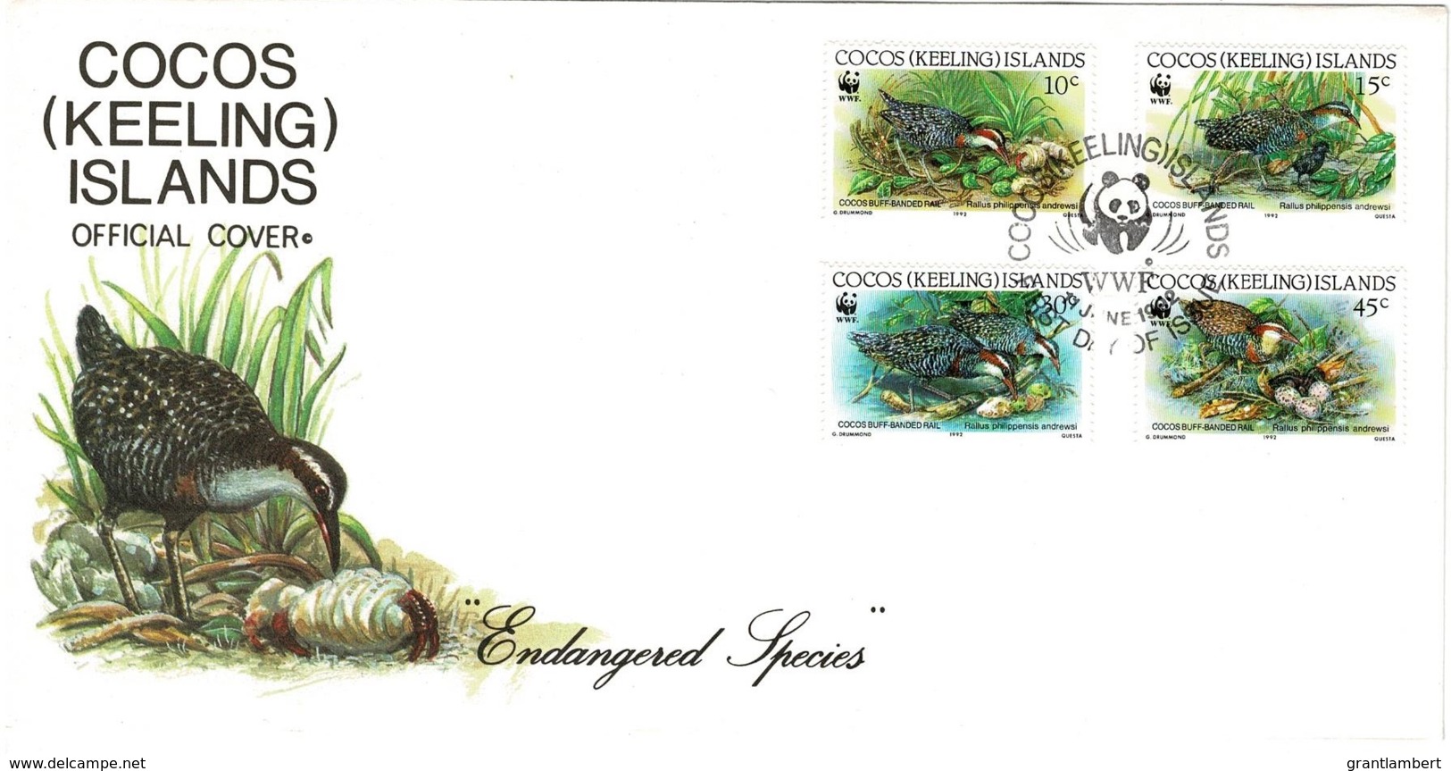 Cocos Islands 1992 Endangered Species - Banded Rail Bird WWF FDC - Cocoseilanden