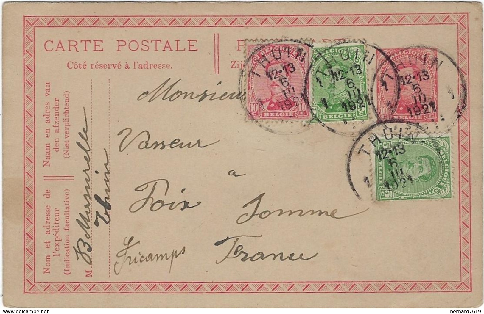 Belgique Thuin Carte Lettre 1921 - Thuin