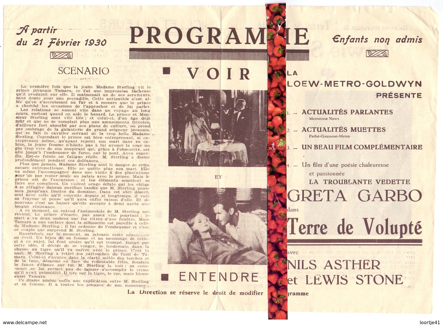 Pub Reclame - Ciné Cinema Bioscoop Programma  Film - Greta Garbo - 1930 - Publicité Cinématographique