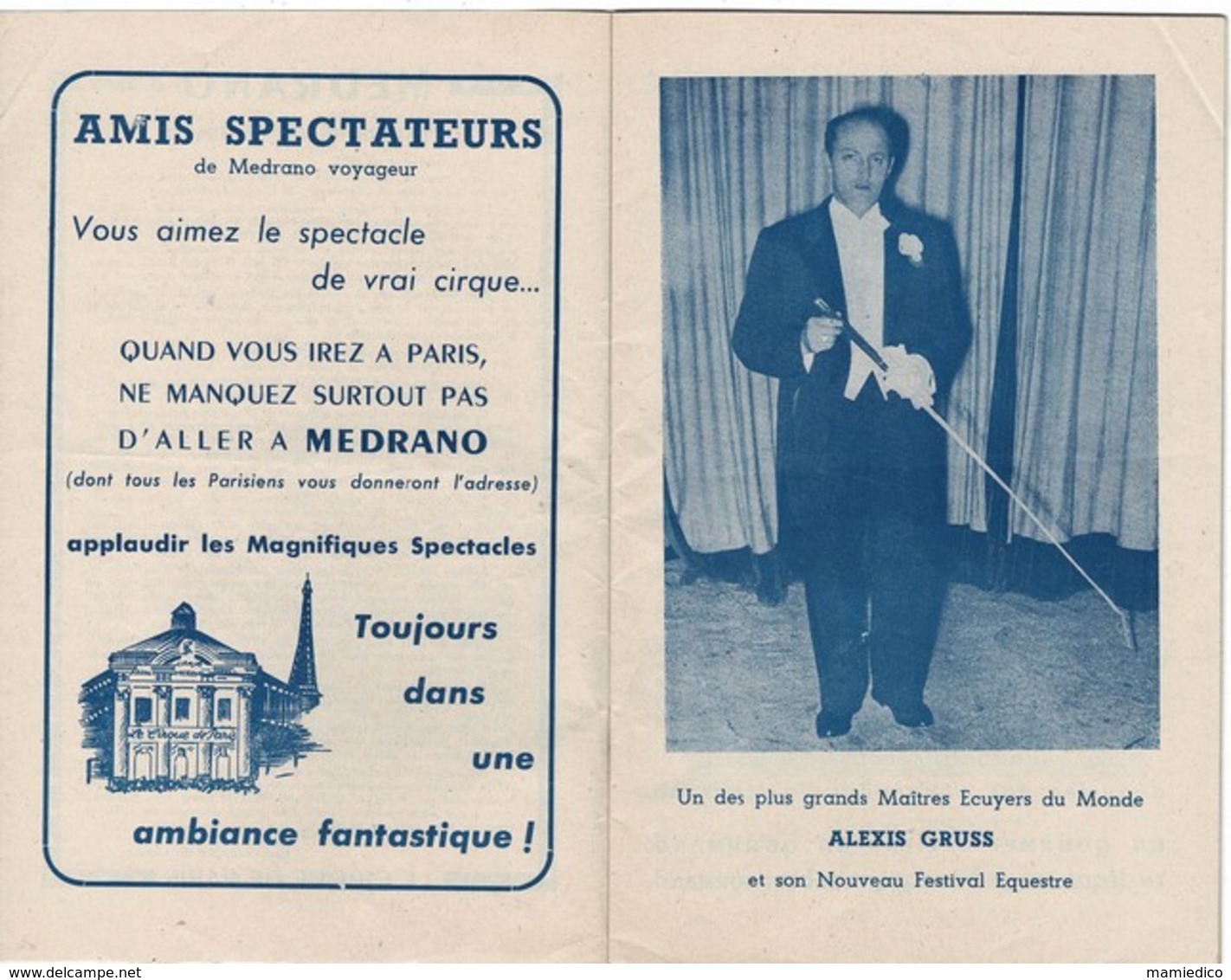 1956 Programme Du CIRQUE MEDRANO , LE CIRQUE DE PARIS Pour La 1ère Fois En Tournée Livret De 32 Pages - Programmes