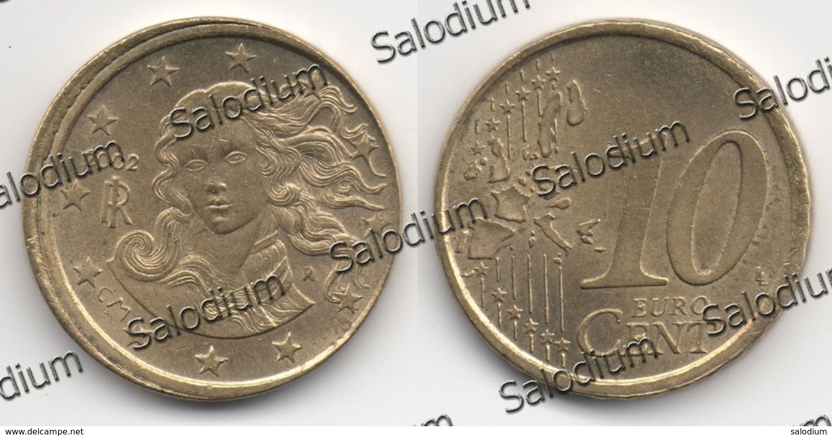 10 Euro Cent 2002 - Repubblica Italiana - Variante Errore Moneta - Error Coin - Decentrata (40005) - Errors And Oddities