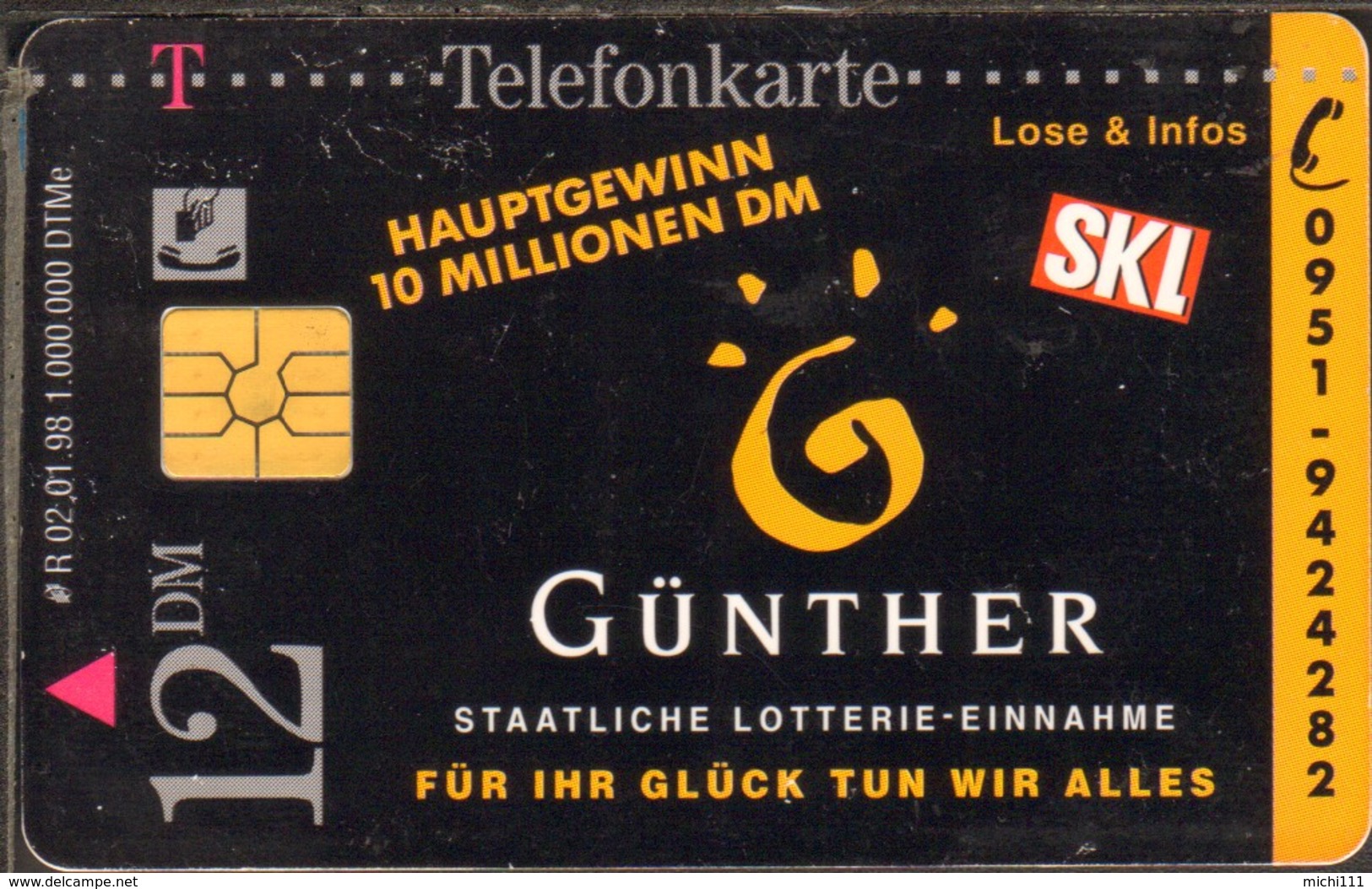 Phonecard Telefonkarte SKL Lotterie R 02 01 98, 12 DM Used - R-Series : Regions