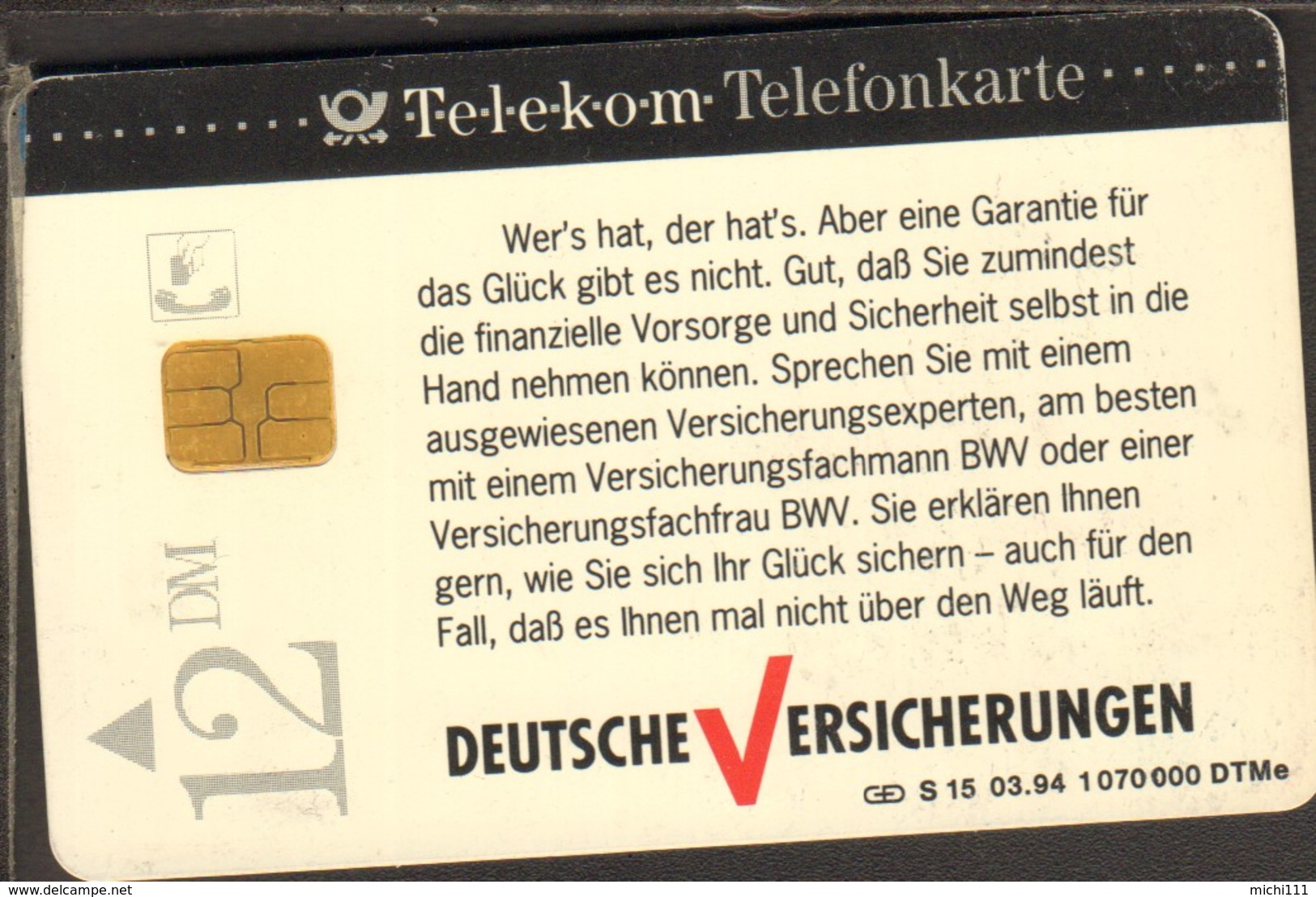 Phonecard Telefonkarte   S 15 03. 94 Deutsche Versicherung 12 DM Marienkäfer - S-Series: Schalterserie Mit Fremdfirmenreklame