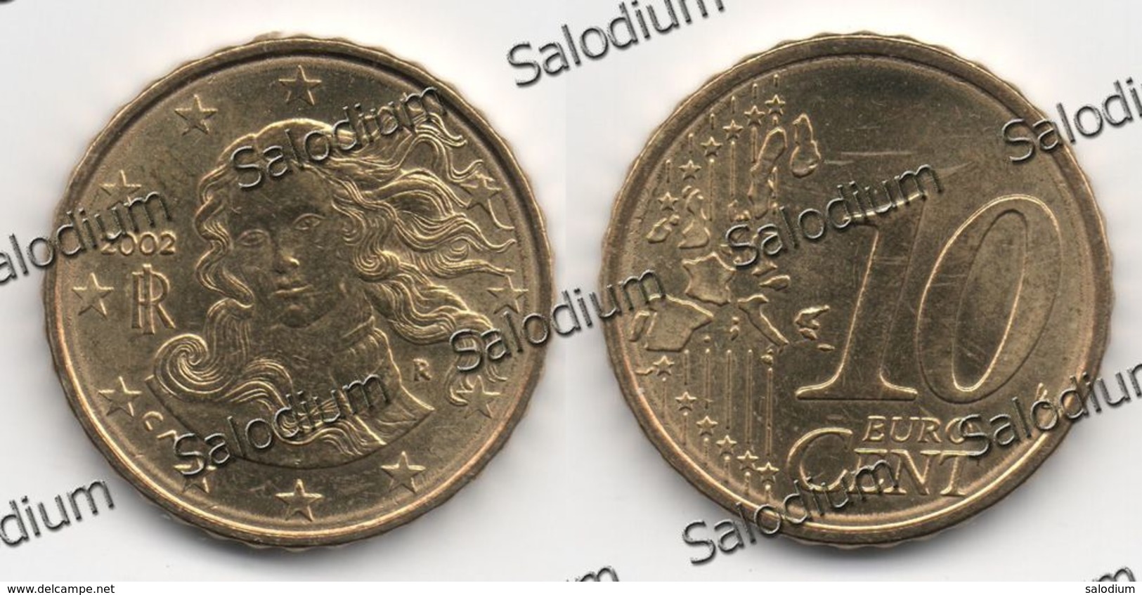 10 Euro Cent 2002 - Repubblica Italiana - Variante Errore Moneta - Error Coin - Doppio Cerchio (40009) - Variétés Et Curiosités