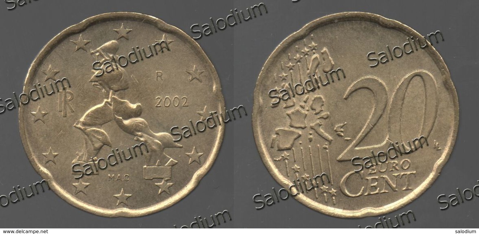 20 Euro Cent 2002 - Repubblica Italiana - Variante Errore Moneta - Error Coin - Materiale Sotto Piede  (40021) - Variétés Et Curiosités