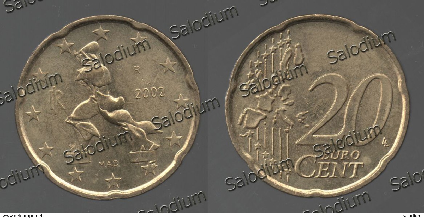 20 Euro Cent 2002 - Repubblica Italiana - Variante Errore Moneta - Error Coin - Materiale Sotto Piede  (40020) - Variétés Et Curiosités