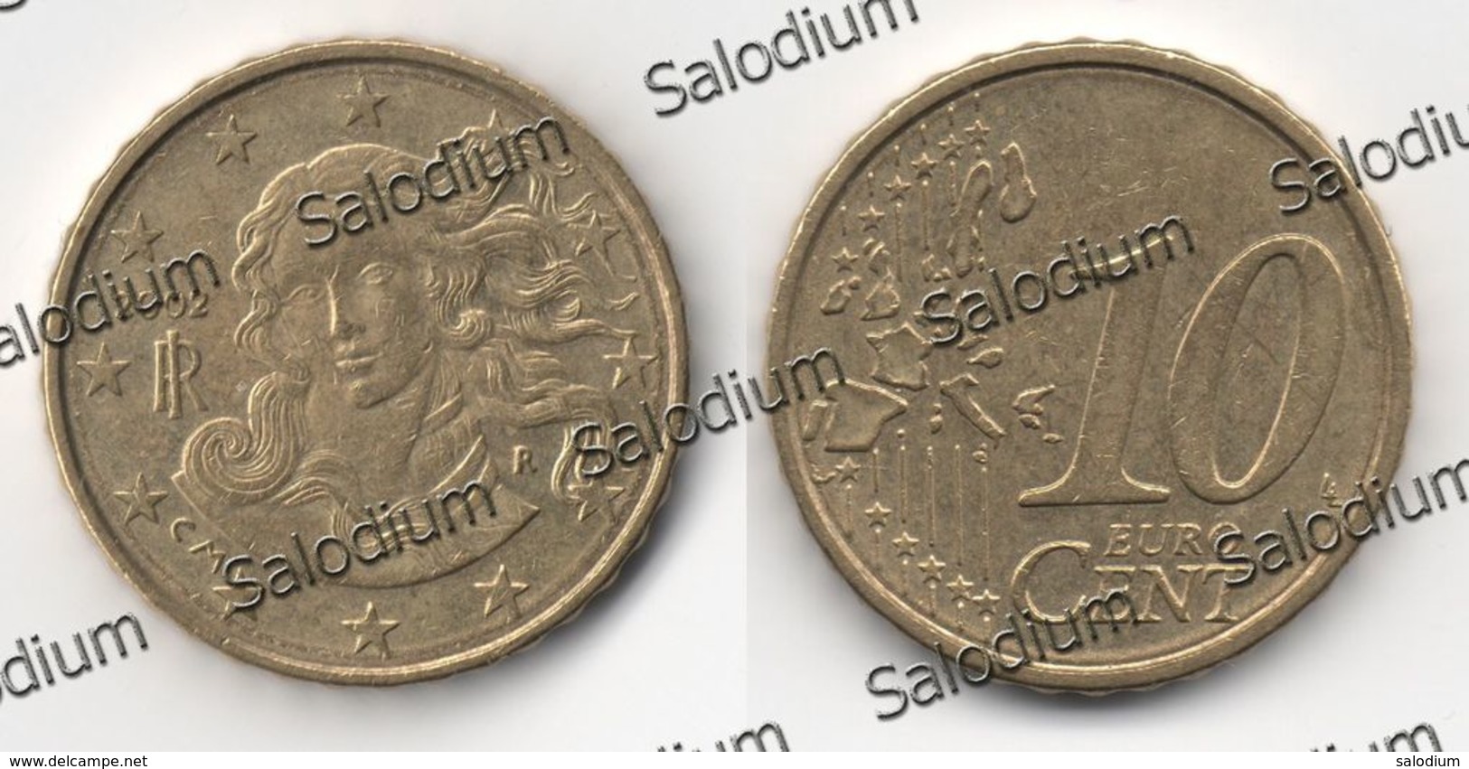 10 Euro Cent 2002 - Repubblica Italiana - Variante Errore Moneta - Error Coin - Doppio Cerchio (40015) - Errors And Oddities