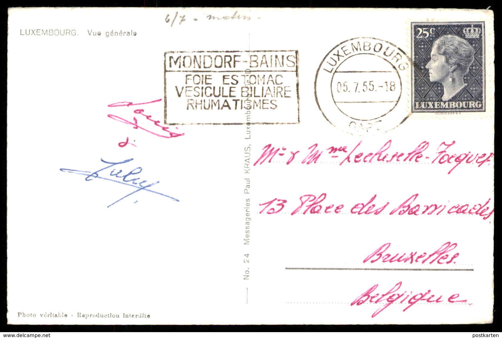 ÄLTERE POSTKARTE LUXEMBOURG VUE GÉNÉRALE 1955 ROSA KIRSCHBLÜTE GRUND LUXEMBURG Cpa Postcard Ansichtskarte AK - Luxemburg - Stadt