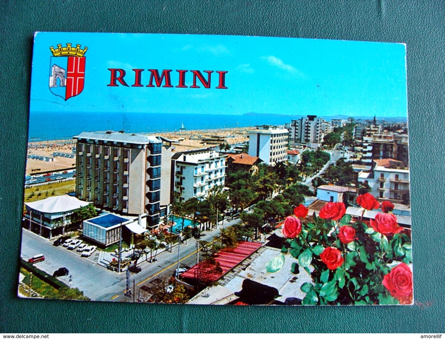 (FG.V18) RIMINI - PANORAMA CON ALBERGHI E SPIAGGIA (viaggiata) - Rimini