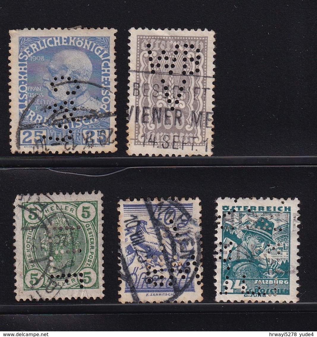 Austria , 5 Old Perfins, Used - Variétés & Curiosités