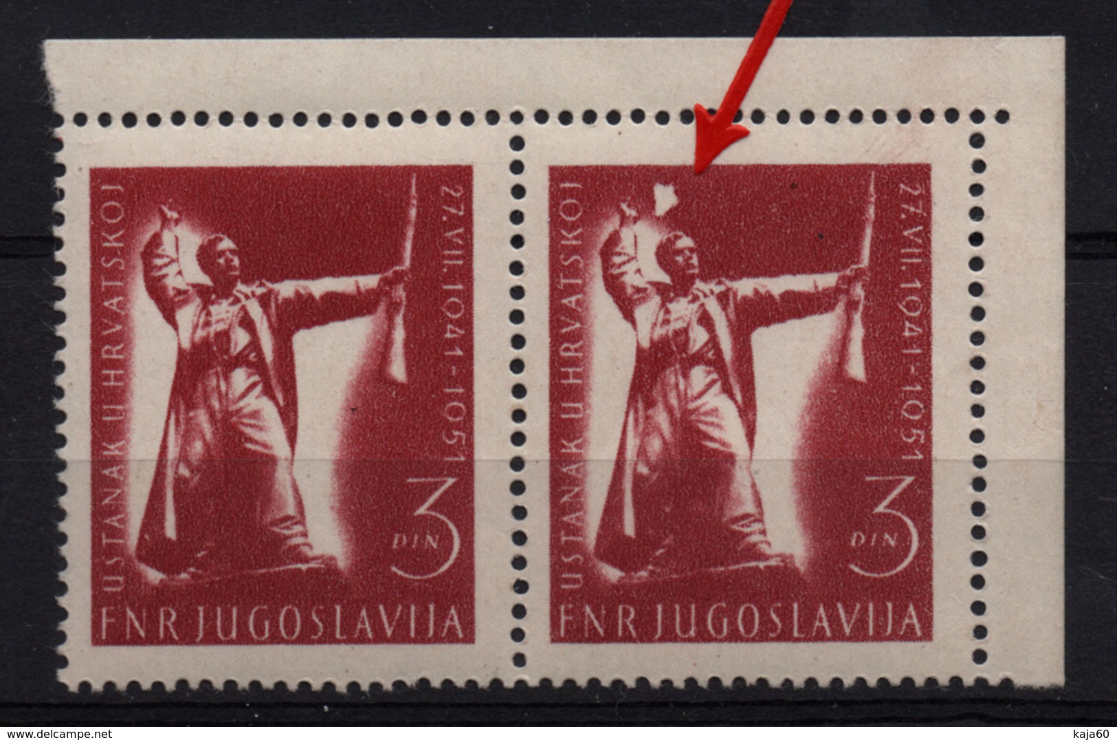 19. Yugoslavia 1951 Uprising, Print Variety Pair MNH - Ongebruikt