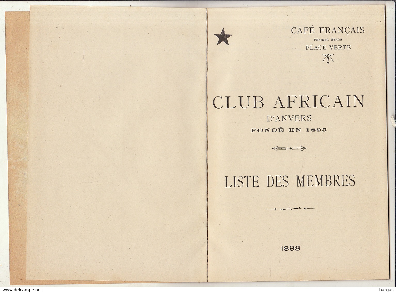 1898 Club Africain D'anvers Au Café Francais Place Verte Listes Des Membres Congo Afrique - 1801-1900