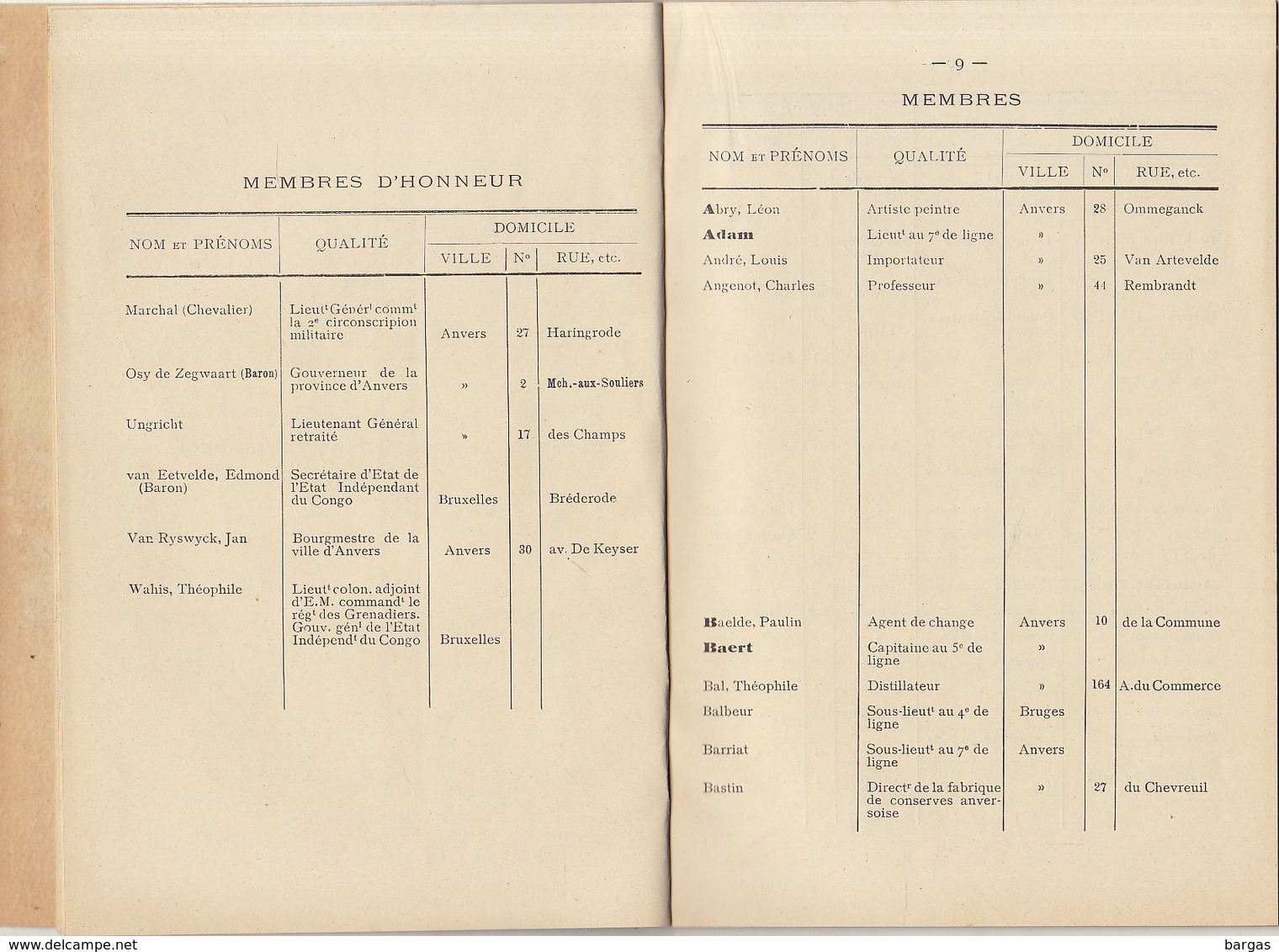 1898 Club Africain D'anvers Au Café Francais Place Verte Listes Des Membres Congo Afrique - 1801-1900