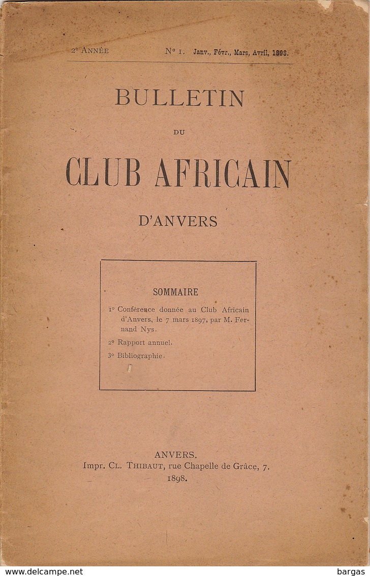 1898 Bulletin Du Club Africain D'anvers Au Café Francais Place Verte Congo Anvers Stanley Gilson Caoutchouc - 1801-1900