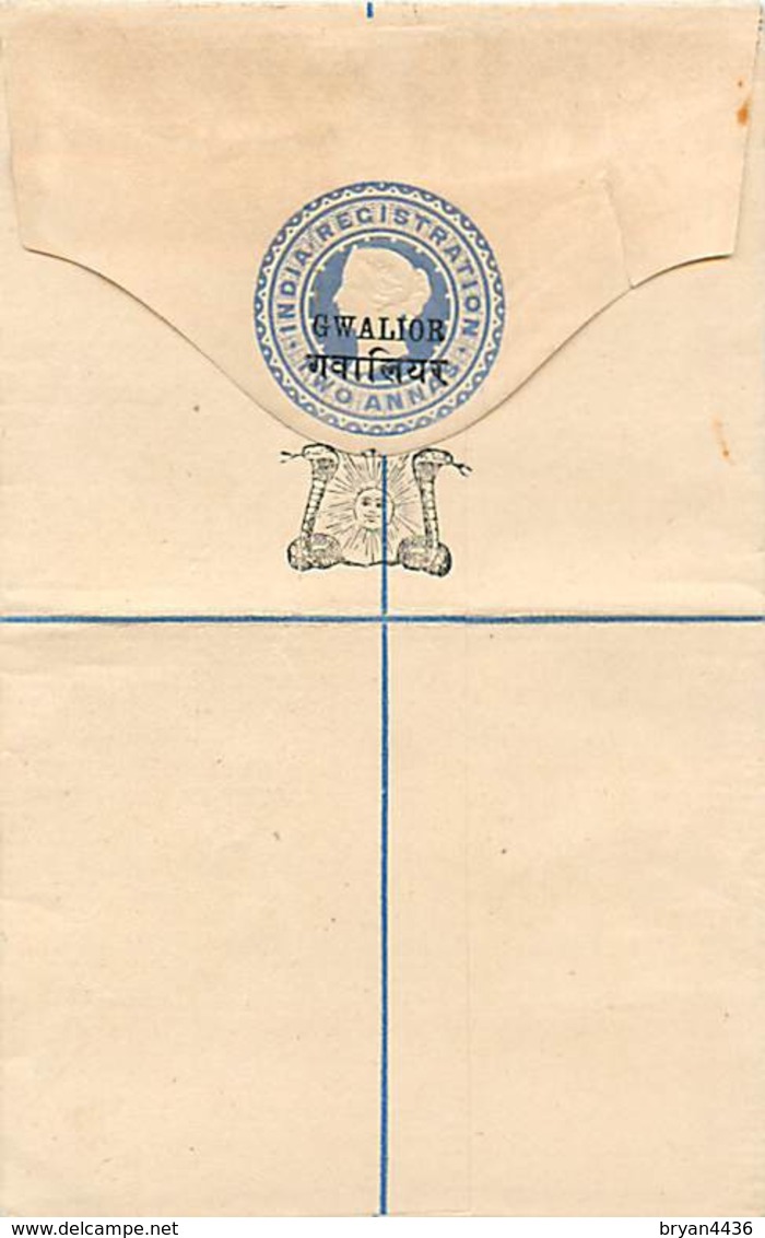 INDES ANGLAISES  - LETTRE CARTE ENTIER POSTAL - GWALIOR  - TWO ANNAS BLEU - REGISTERED LETTER. - Autres & Non Classés