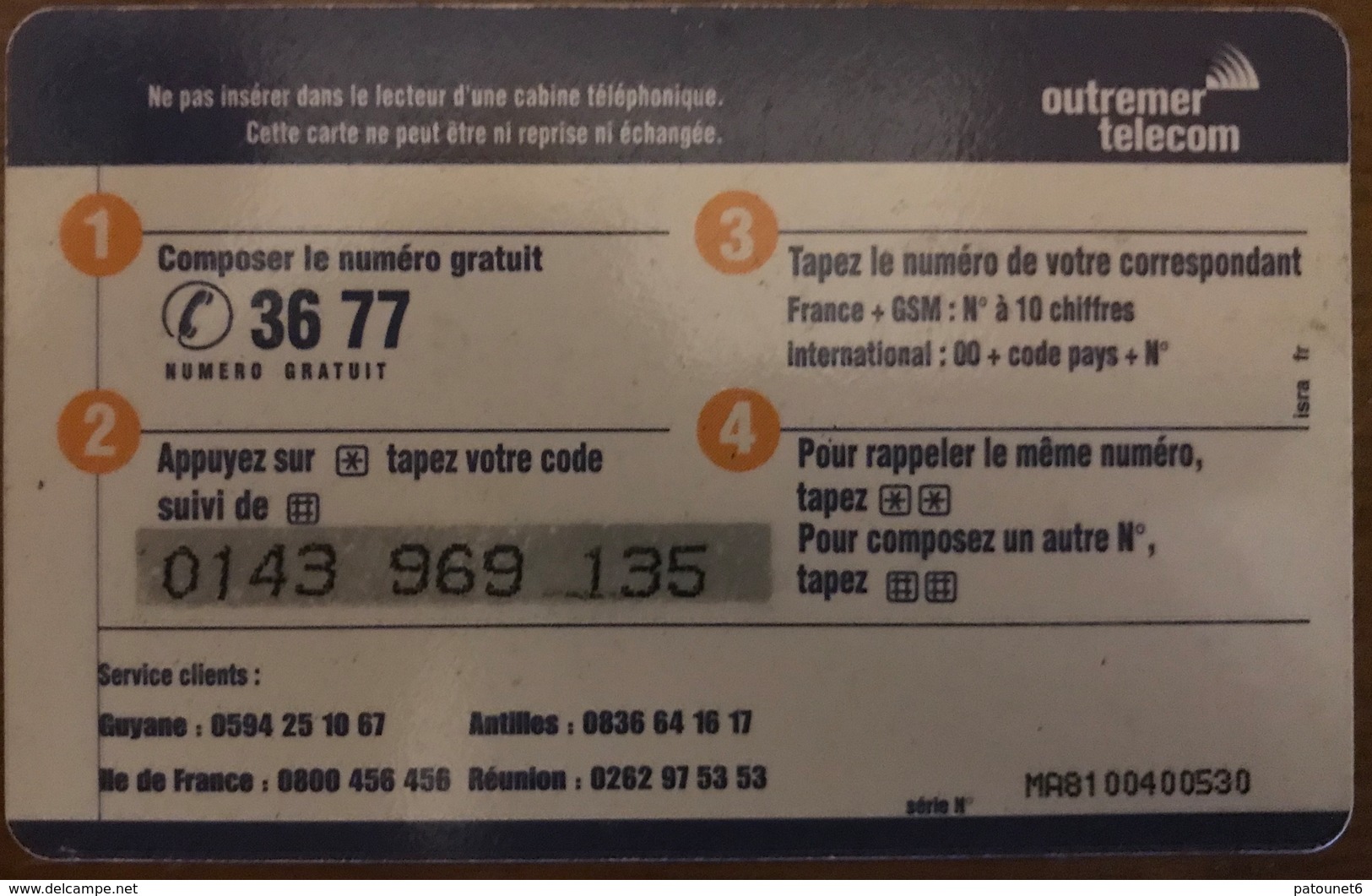 ANTILLES FRANCAISES - Prepaid - Outremer Telecom - 80 FF - Antilles (Françaises)