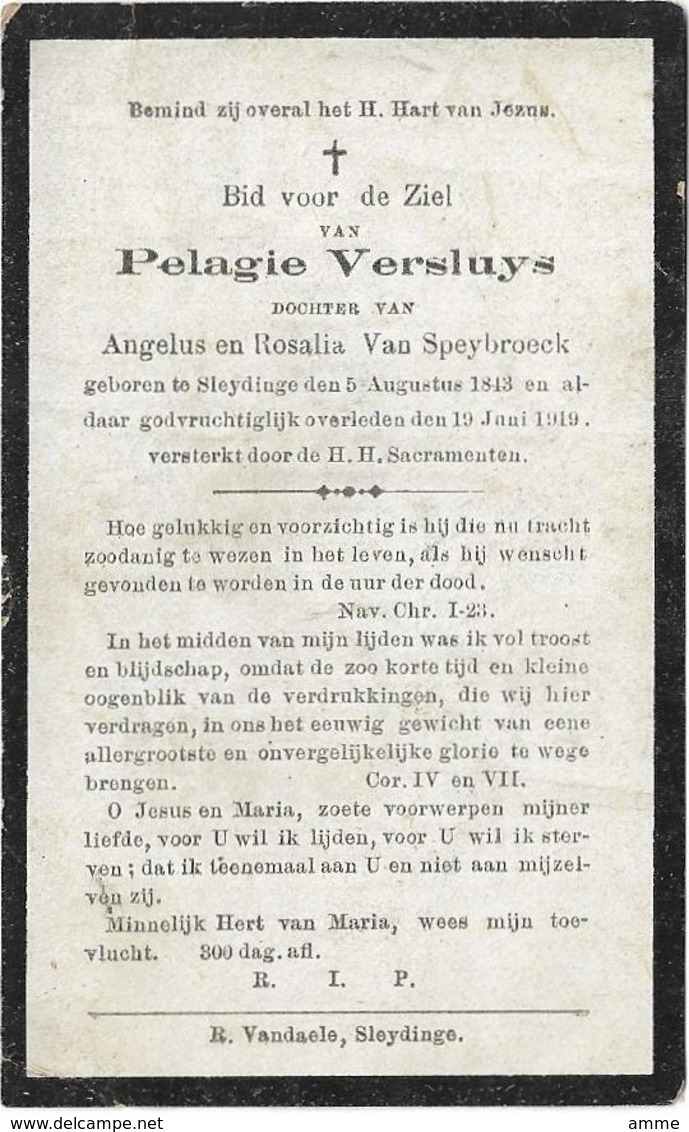 Doodsprentje  *  Versluys Pelagie (° Sleydinge 1843 / +  1919)  Dochter Angelus Versluys & Van Speybroeck Rosalia - Religion & Esotérisme