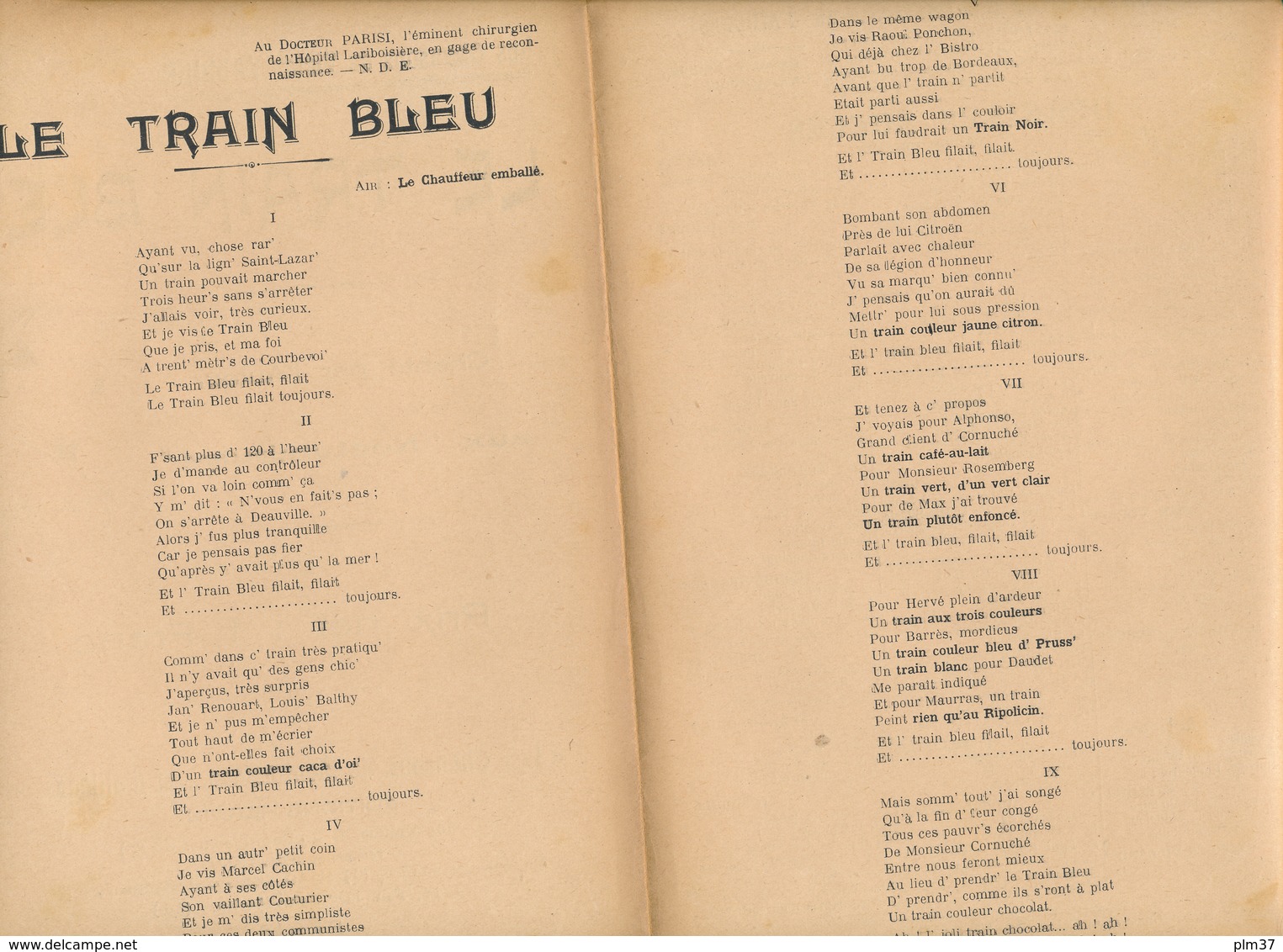 Chanson De Victor VALLIER - Le Train Bleu - Deauville, Cachin, Citroën...... - Partitions Musicales Anciennes