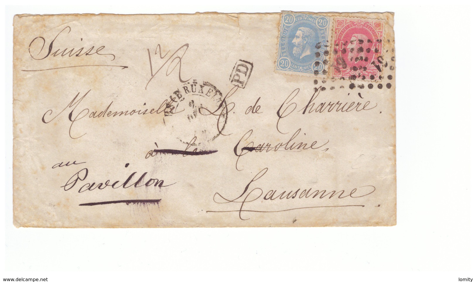 Lettre Belgique 1872 Cachet Losange Gros Points 61 Pour La Suisse Lausanne Leopold 20 +40 - 1869-1883 Léopold II