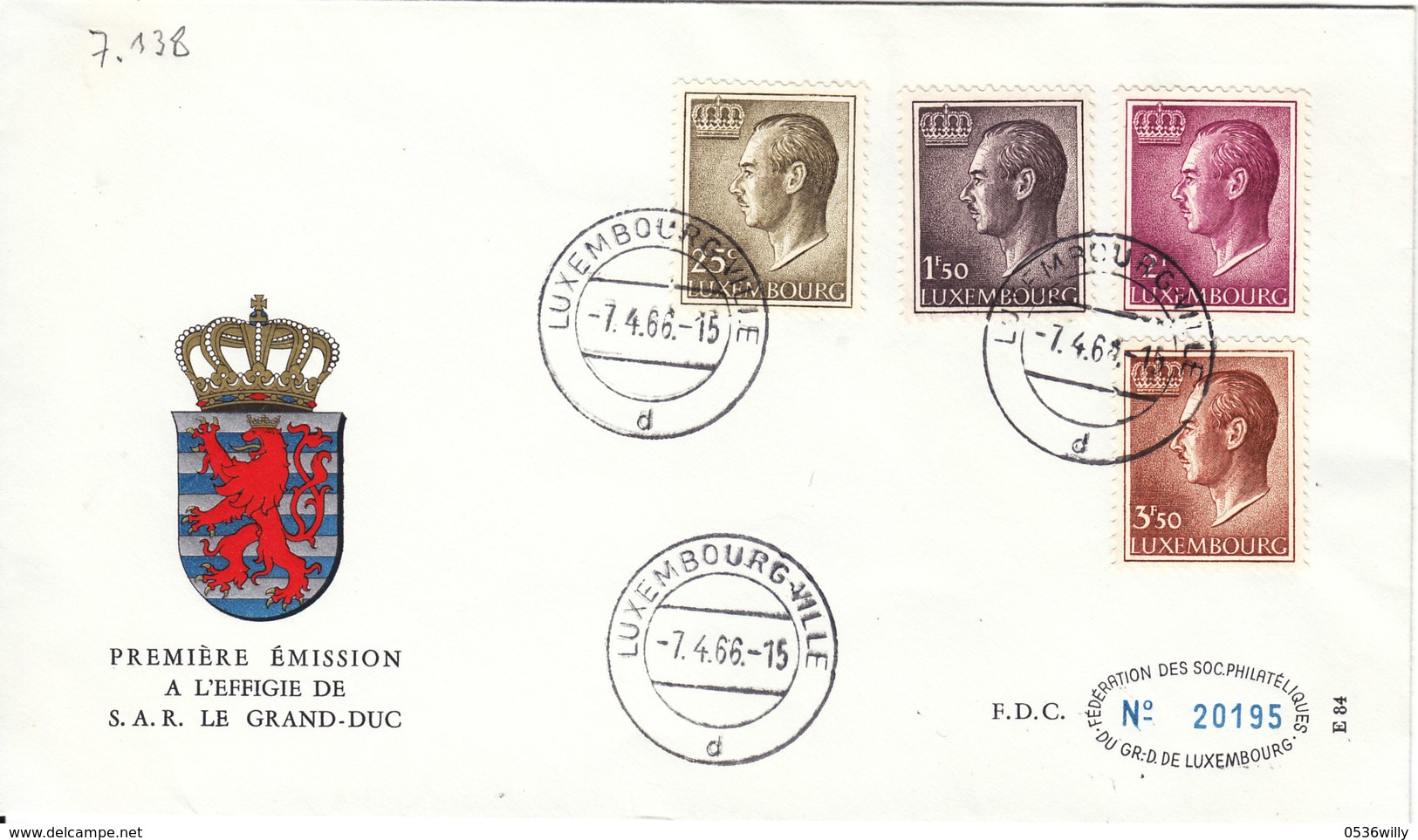 Luxembourg-Ville 1966. Grossherzog Jean (7.138) - Briefe U. Dokumente
