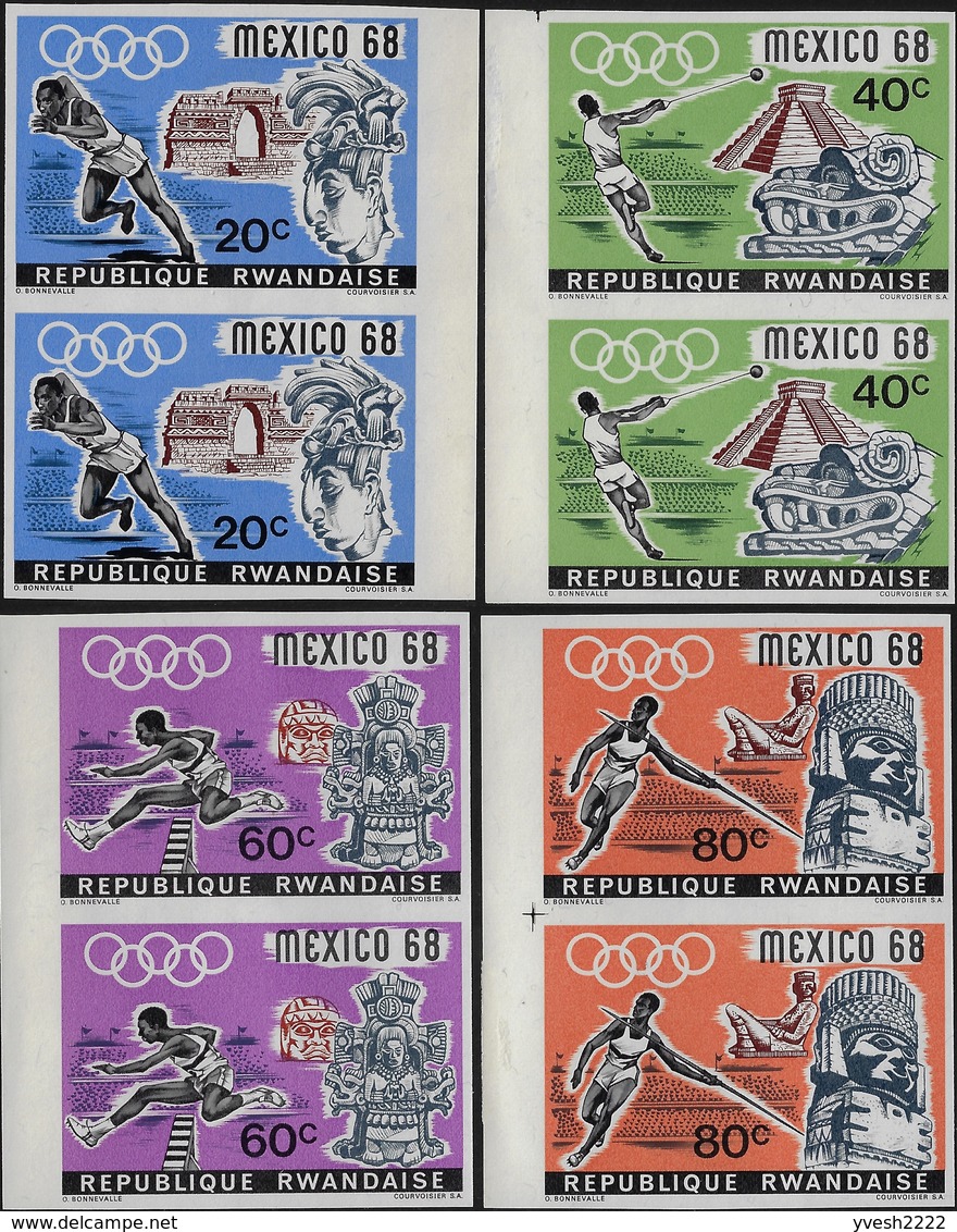 Rwanda 1968 COB 243/6. Non Dentelés En Paires. Jeux Olympiques De Mexico. Sports Et Archéologie, Athlétisme - Summer 1968: Mexico City