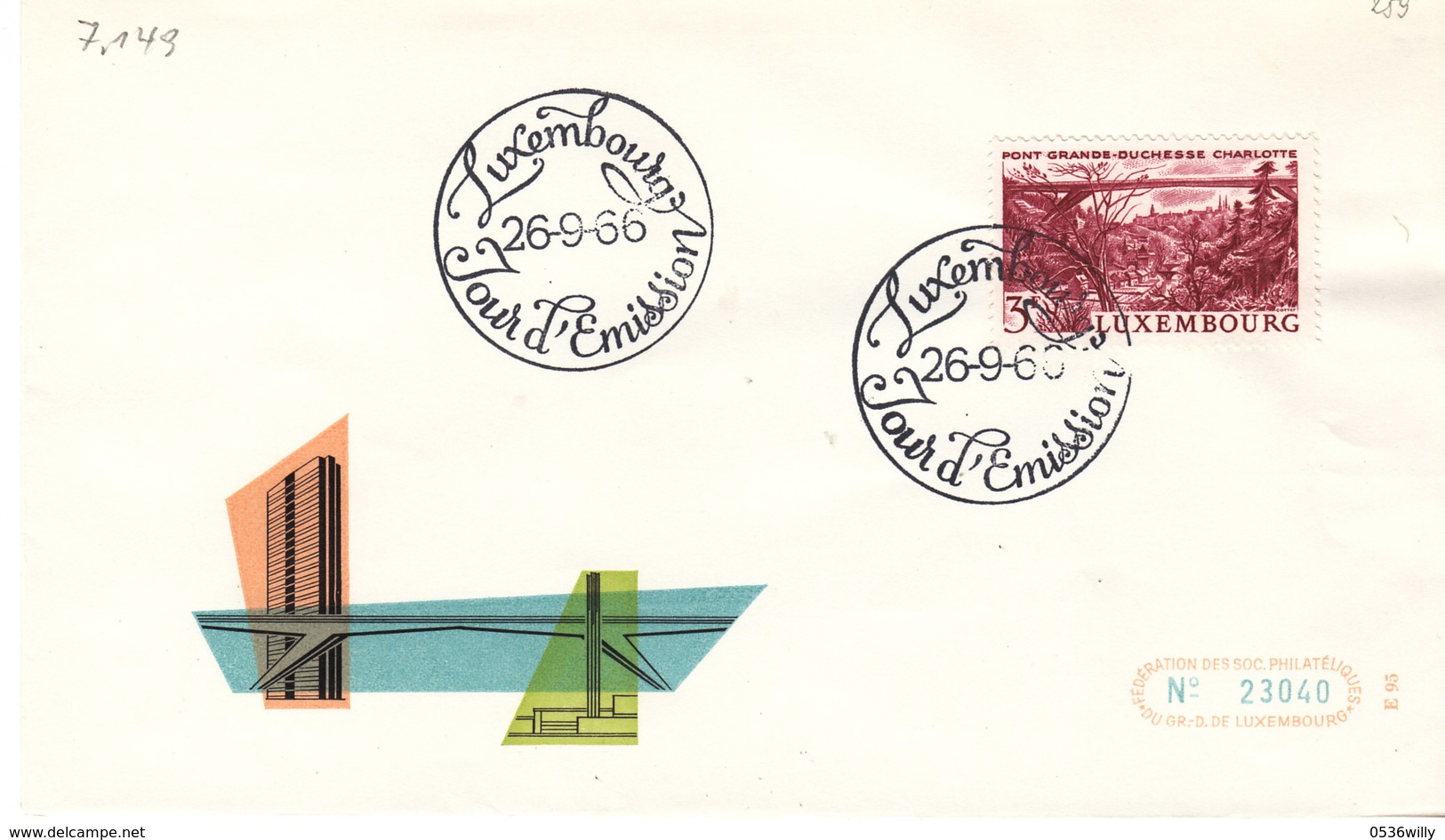 Luxembourg 1966. FDC Rote Brücke (7.149) - FDC