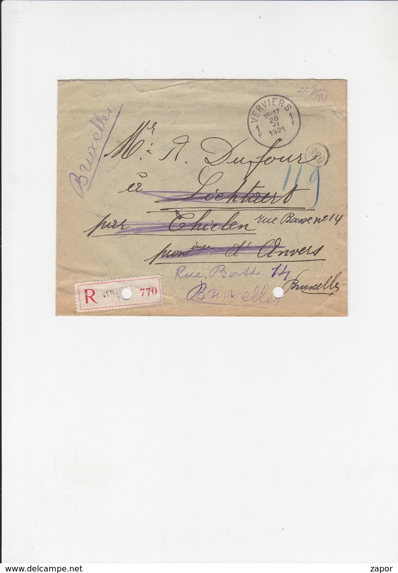 Omslagbrief Aangetekend Verviers - Tielen - Albert I - 138 - 1915 / Perron Te Luik - 164 - 1919 - Letter Covers