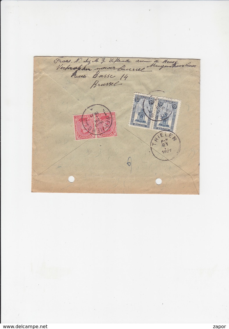 Omslagbrief Aangetekend Verviers - Tielen - Albert I - 138 - 1915 / Perron Te Luik - 164 - 1919 - Briefumschläge