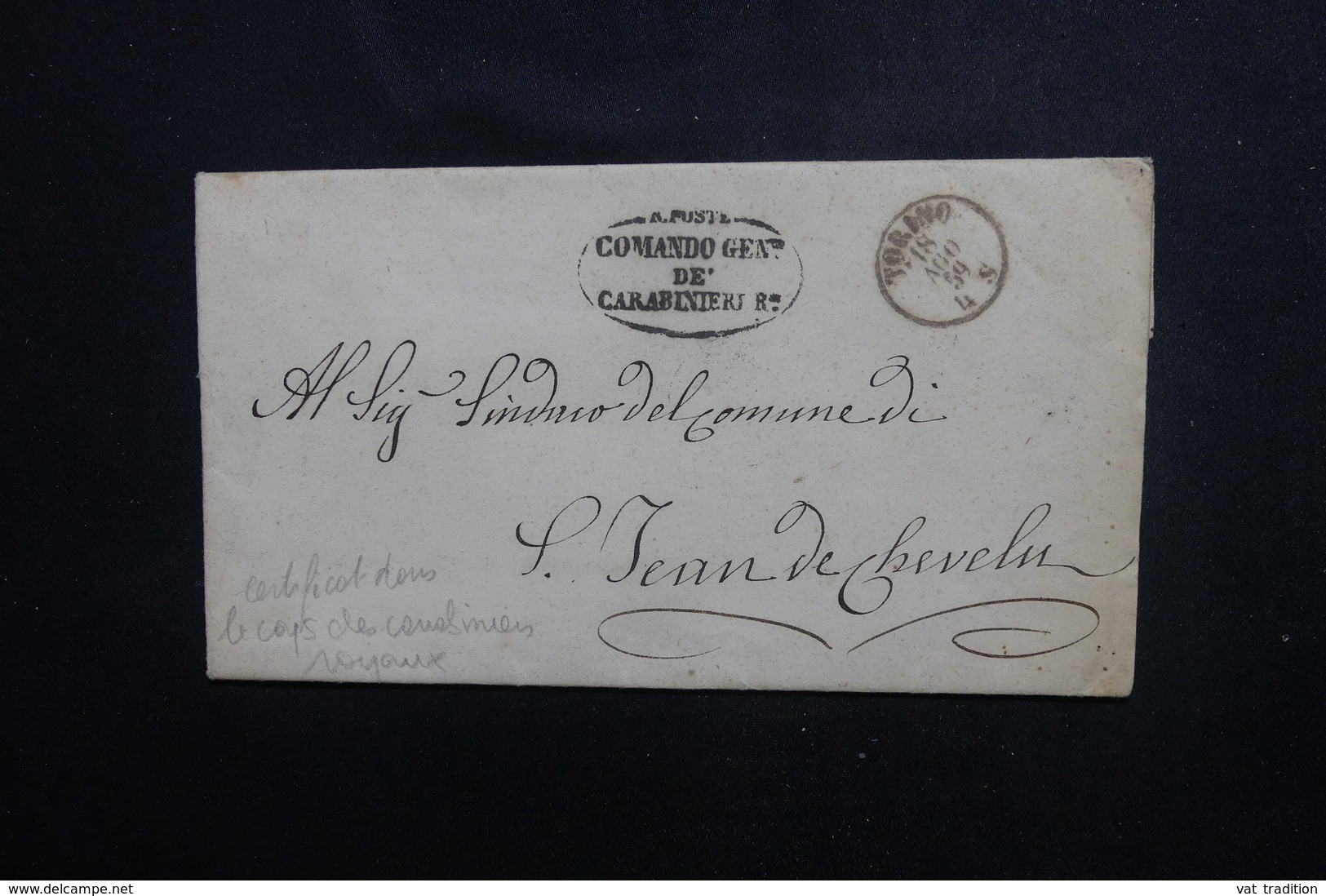 ITALIE - Lettre Avec Cachet Des Carabiniers Royaux De Torino - 1859 Pour St-Jean-de-Chevelu ( Savoie ) - L 51244 - Ohne Zuordnung