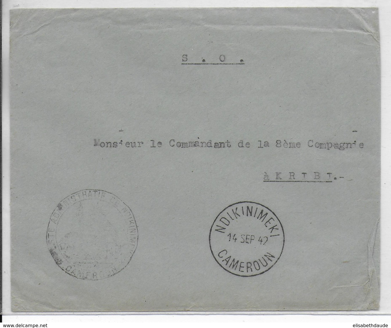1942 - CAMEROUN - ENVELOPPE En FRANCHISE De NDIKINIMEKI (RARE ET CACHET SUP) Avec CENSURE LOCALE - Lettres & Documents