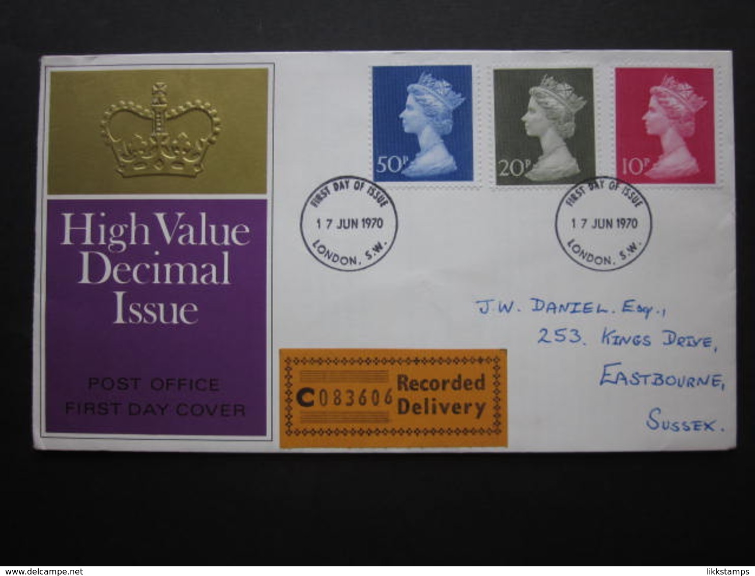 1970 THE FIRST HIGH VALUE DECIMAL DEFINITIVES WITH FIRST DAY OF ISSUE POSTMARK.(A) #00998 - 1952-1971 Pre-Decimal Issues