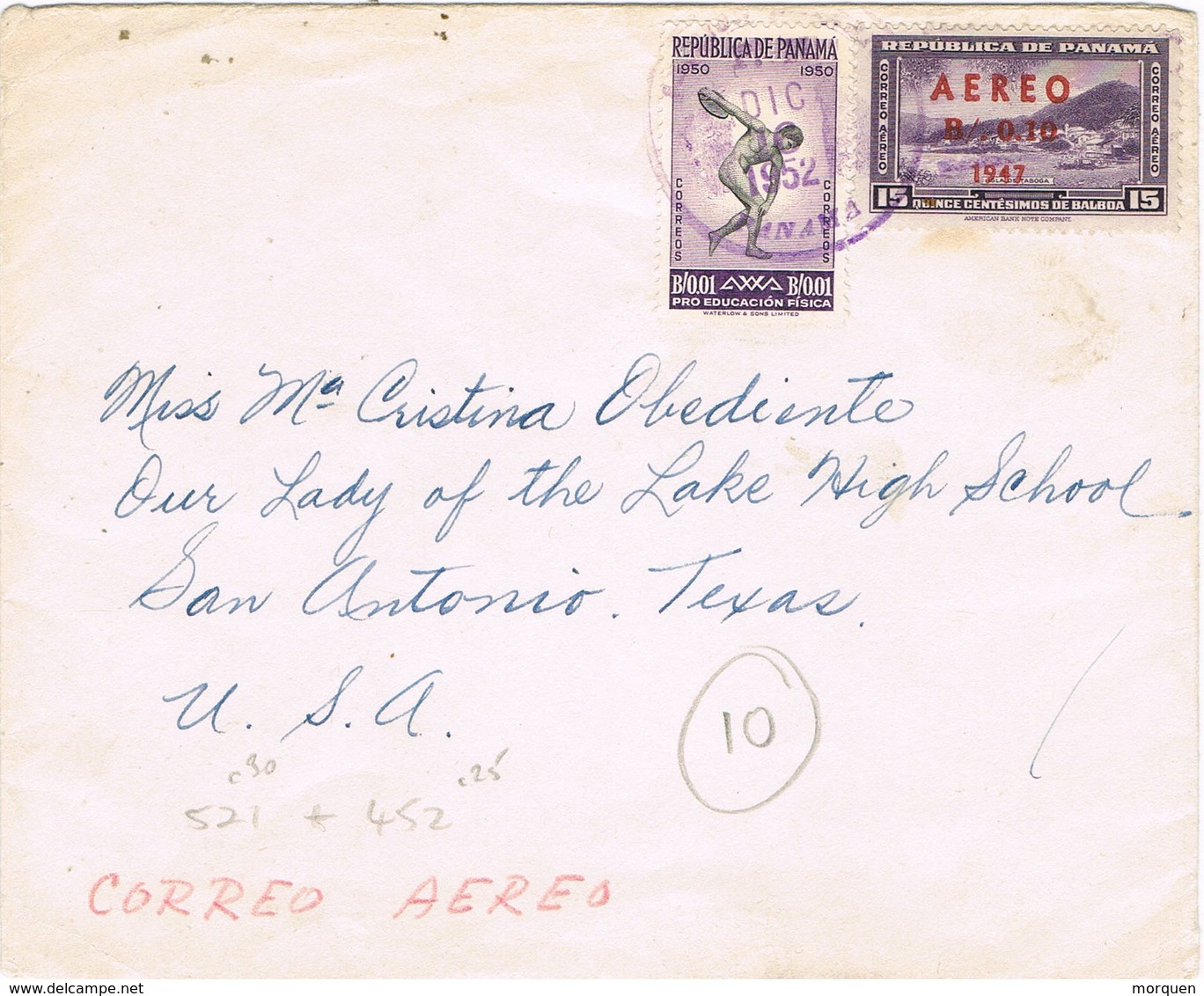 35446. Carta Aerea PANAMA 1952 To Texas USA - Panama