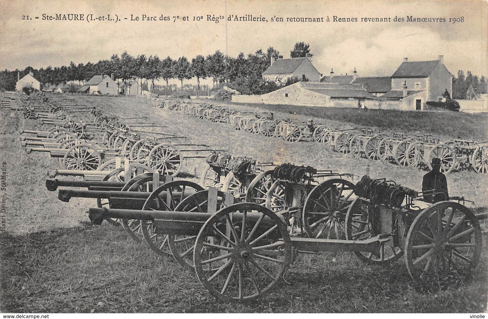 20-961 : SAINTE-MAURE. MANOEUVRES DE 1908. PARC DES 7° ET 10° REGIMENTS D'ARTILLERIE RETOURNANT A RENNES. - Altri & Non Classificati