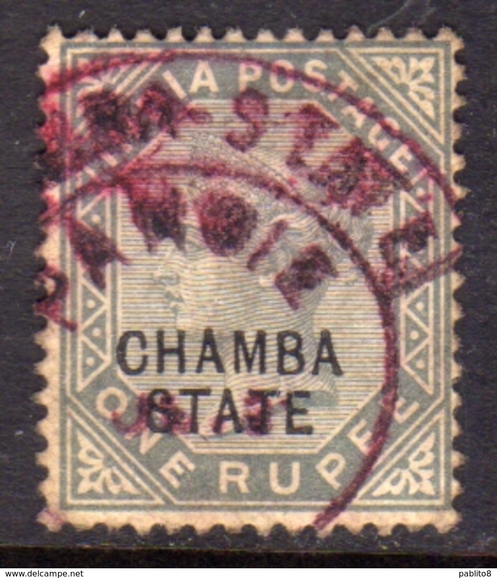 CHAMBA INDIA INDE 1887 1895 QUEEN VICTORIA REGINA VITTORIA ONE RUPEE 1r USATO USED OBLITERE' - Chamba