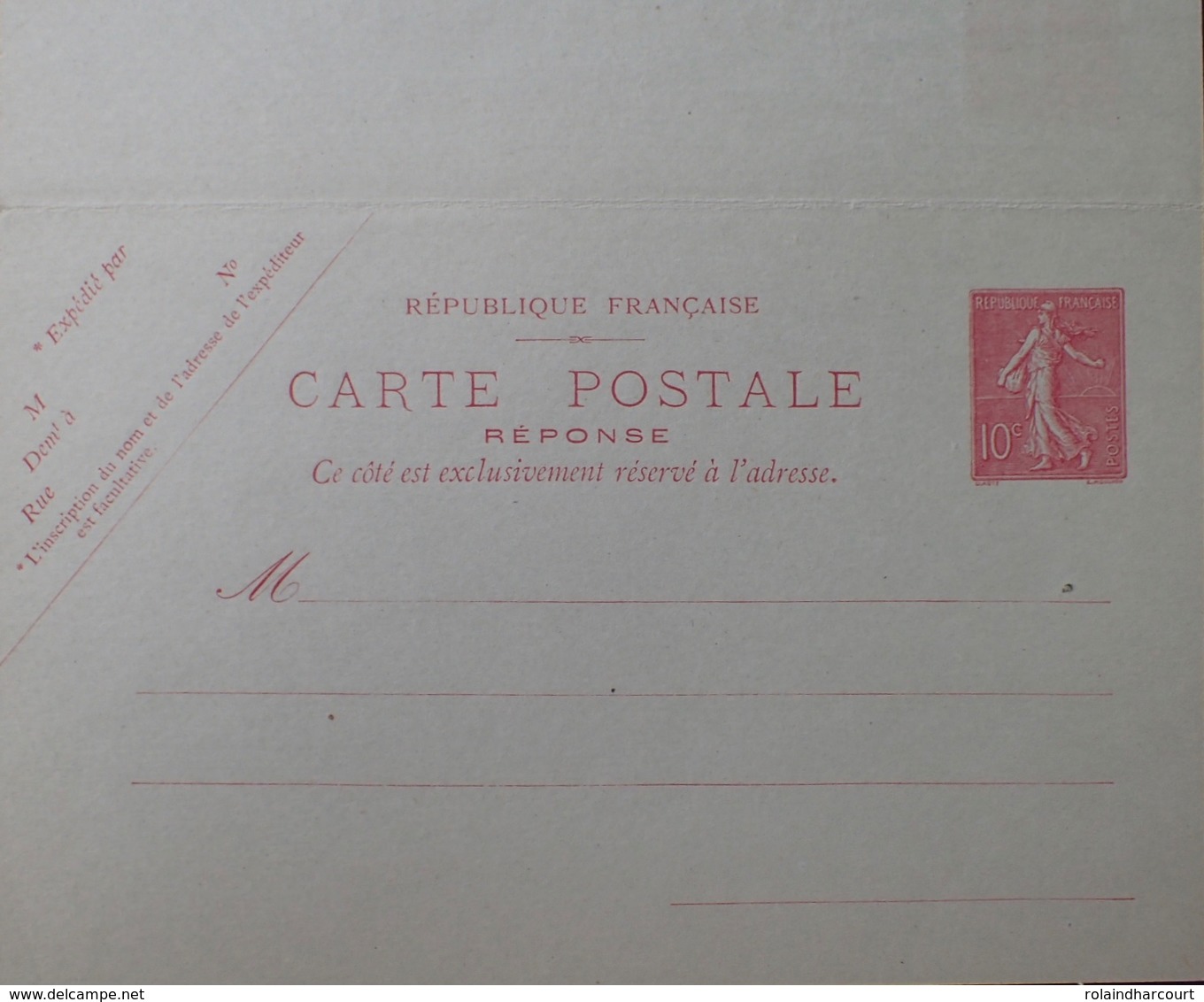 R1189/537 - ENTIER POSTAL - TYPE SEMEUSE FOND LIGNEE - CARTE POSTALE AVEC REPONSE PAYEE VIERGE - N°129-CPRP2 (sans Date) - Cartes Postales Types Et TSC (avant 1995)