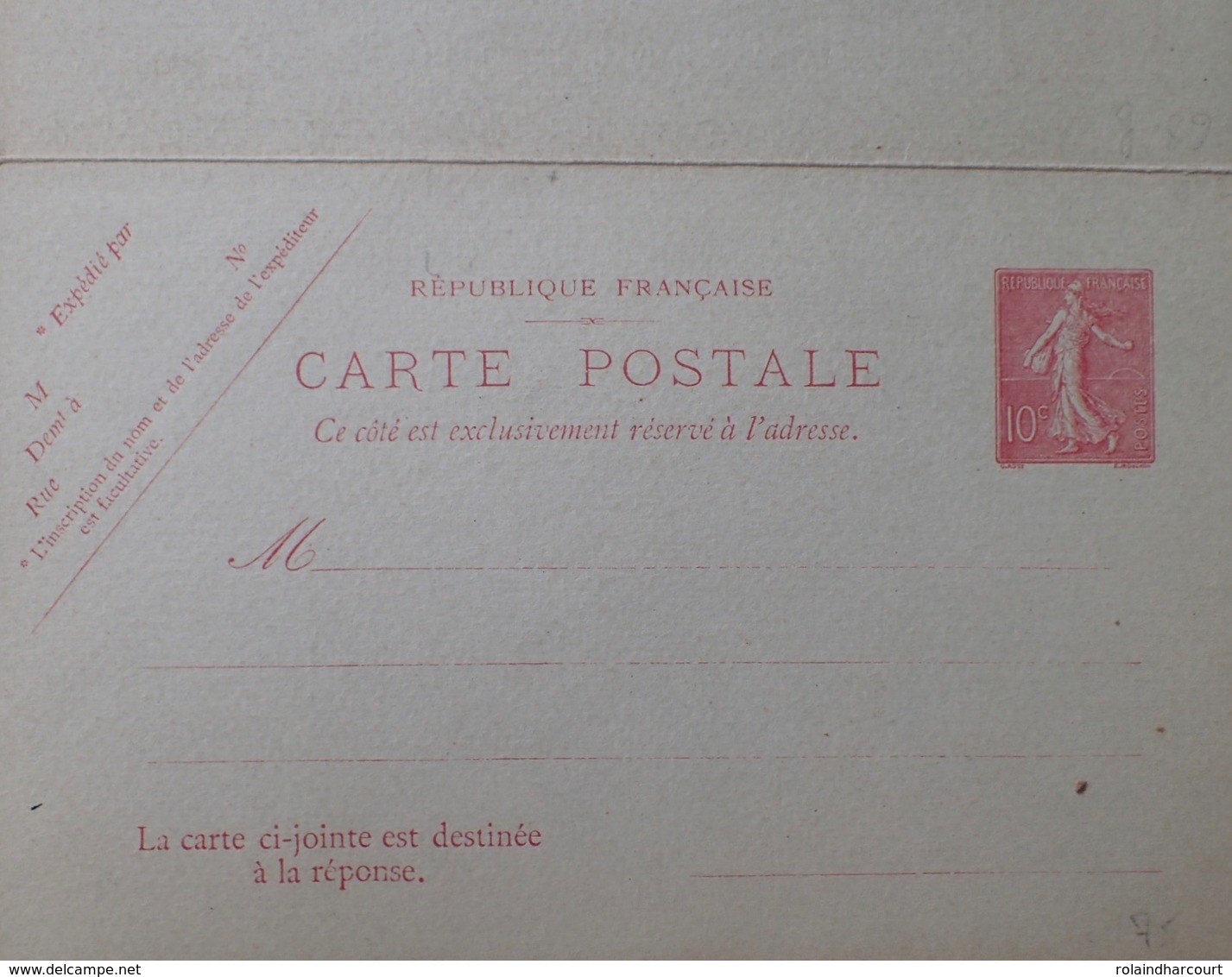 R1189/537 - ENTIER POSTAL - TYPE SEMEUSE FOND LIGNEE - CARTE POSTALE AVEC REPONSE PAYEE VIERGE - N°129-CPRP2 (sans Date) - Cartes Postales Types Et TSC (avant 1995)