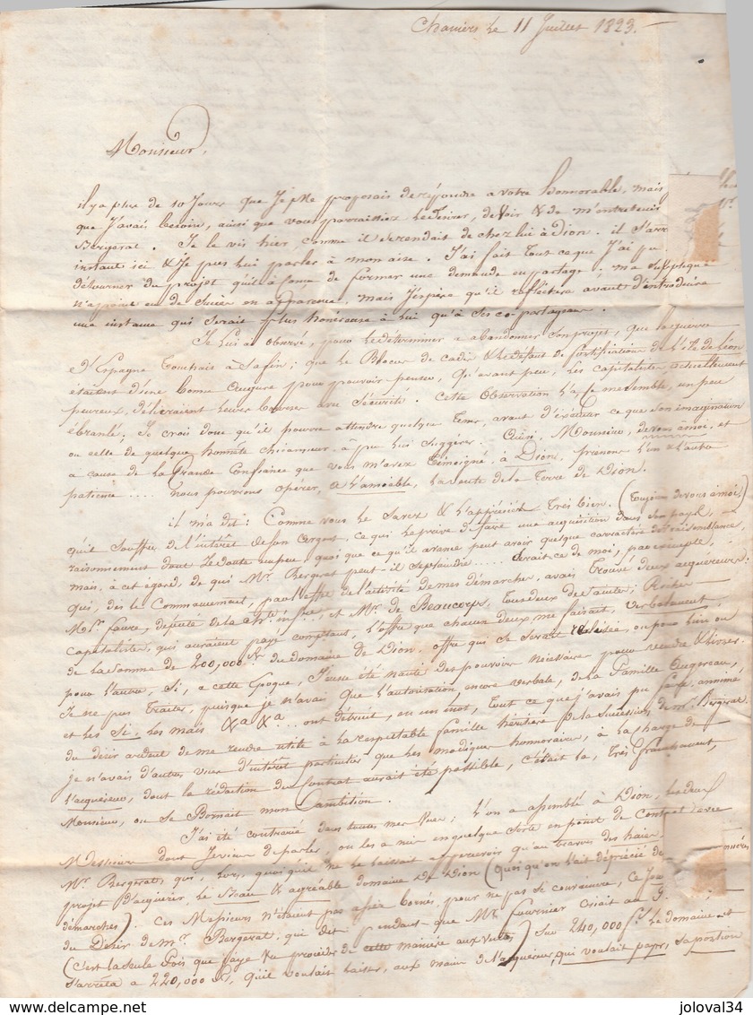 LAC De Chaniers Marque Postale 16 SAINTES Charente Maritime 11/7/1823 Taxe Manuscrite à Paris Voir Adresse Description - 1801-1848: Voorlopers XIX