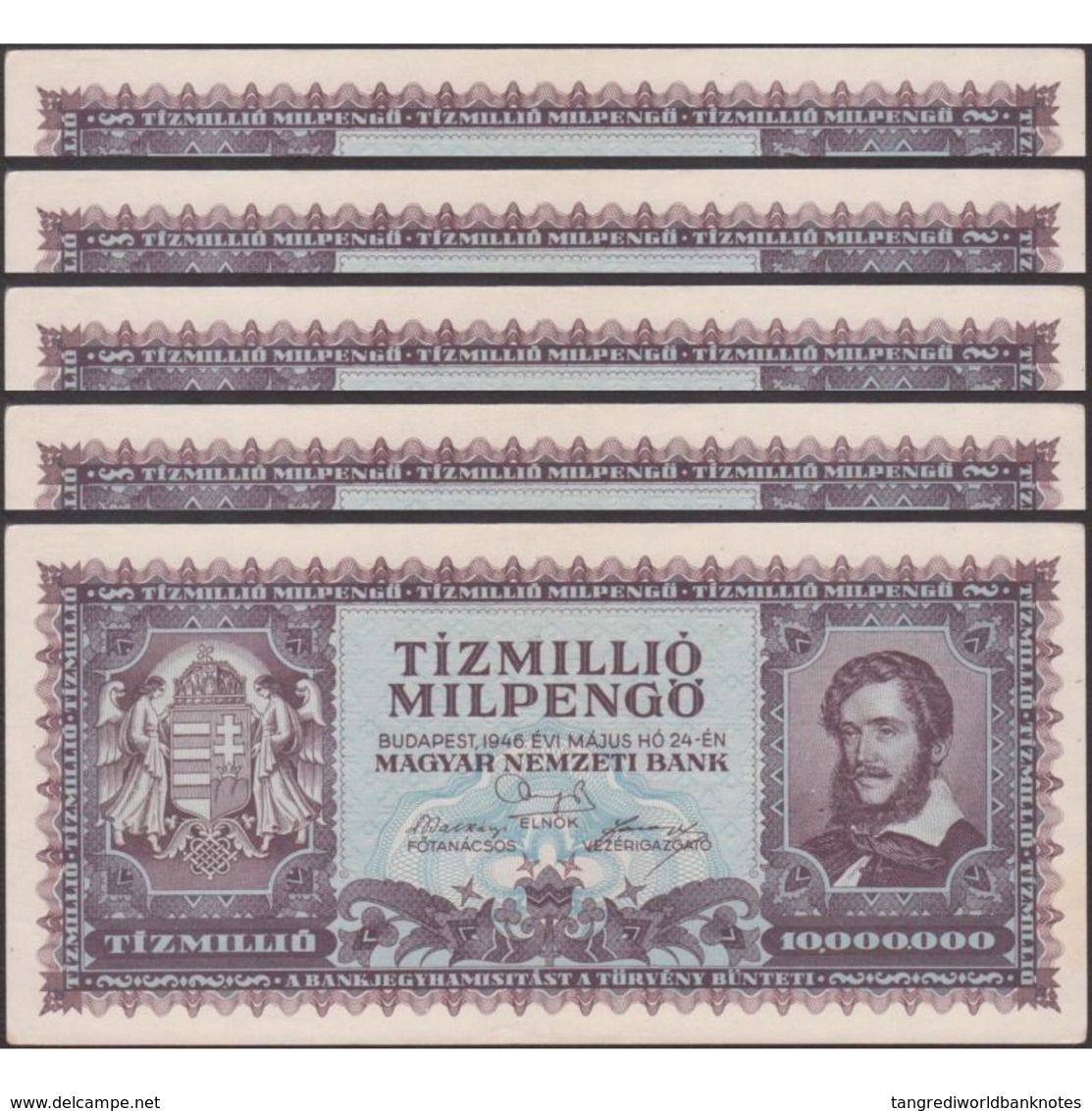 TWN - HUNGARY 129 - 10000000 10.000.000 Milpengo 24.5.1946 DEALERS LOT X 5 - No Serial F/VF - Ungheria