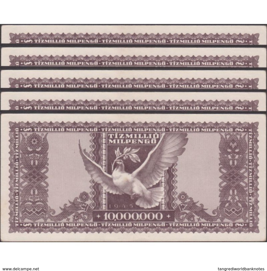 TWN - HUNGARY 129 - 10000000 10.000.000 Milpengo 24.5.1946 DEALERS LOT X 5 - No Serial F/VF - Hongrie