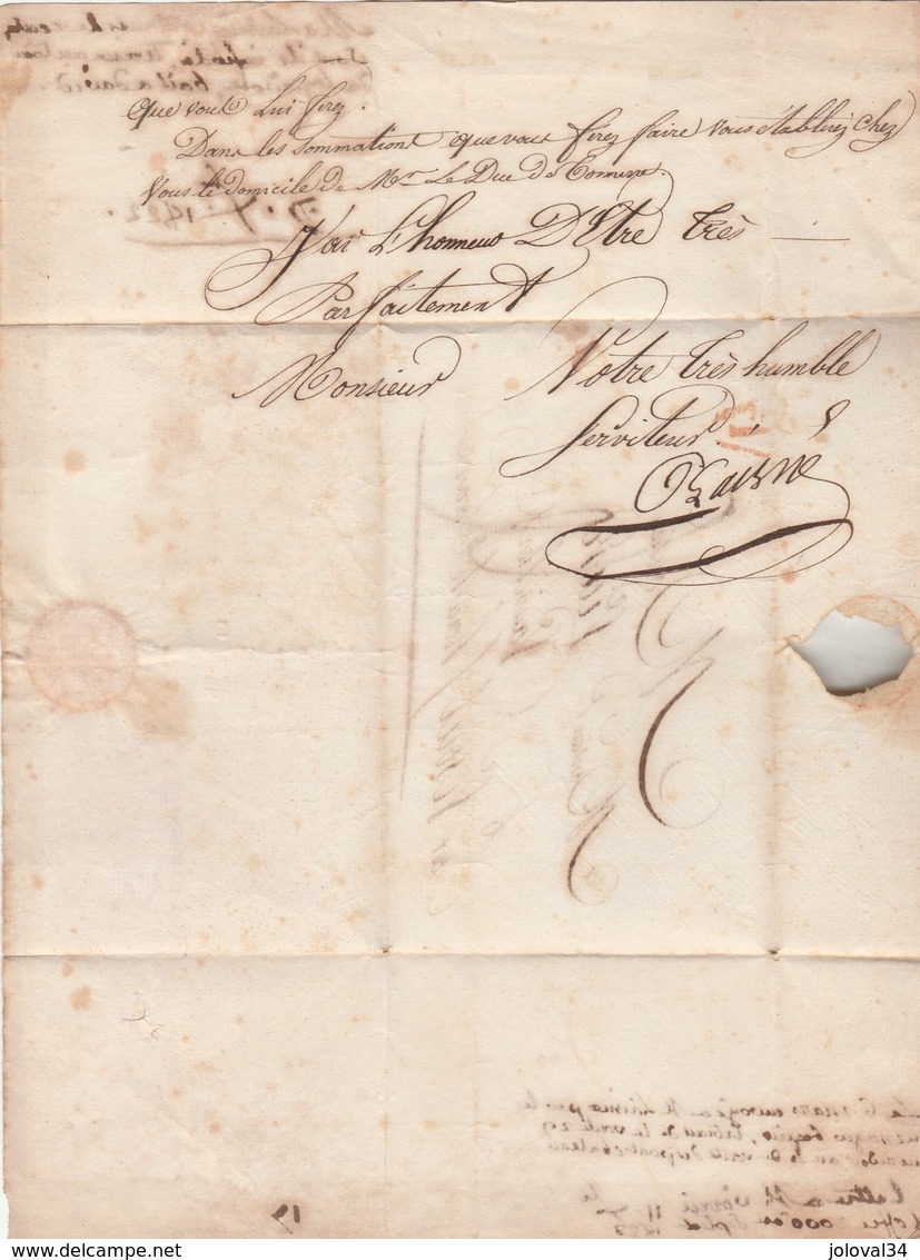 LAC Marque Postale P Paris1822 Taxe Manuscrite  à Vesoul Haute Saône Verso Dateur Linéaire Rouge 11 XBRE - 1801-1848: Precursori XIX