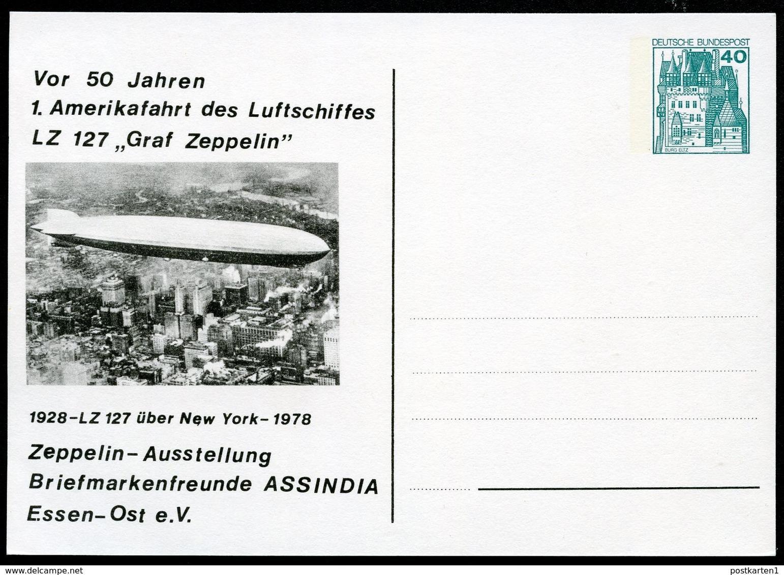 Bund PP100 C2/006 ZEPPELIN LZ127 über NEW YORK Essen 1978 - Privatpostkarten - Ungebraucht