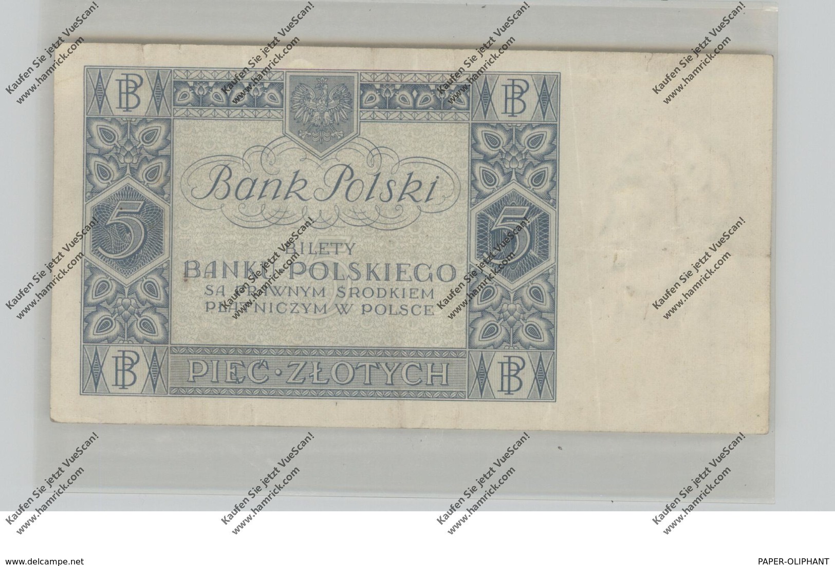 BANKNOTE - POLSKA / POLEN, Pick 72, 5 Zloty, 1930, VF - Polen