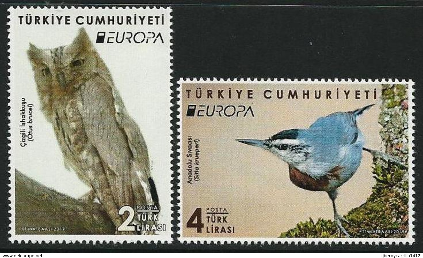 TURQUIA /TURKEY /TÜRKEI /TURQUIE  -EUROPA 2019 -NATIONAL BIRDS.-"AVES -BIRDS -VÖGEL-OISEAUX"-SERIE De 2 TIMBRES  - N - 2019