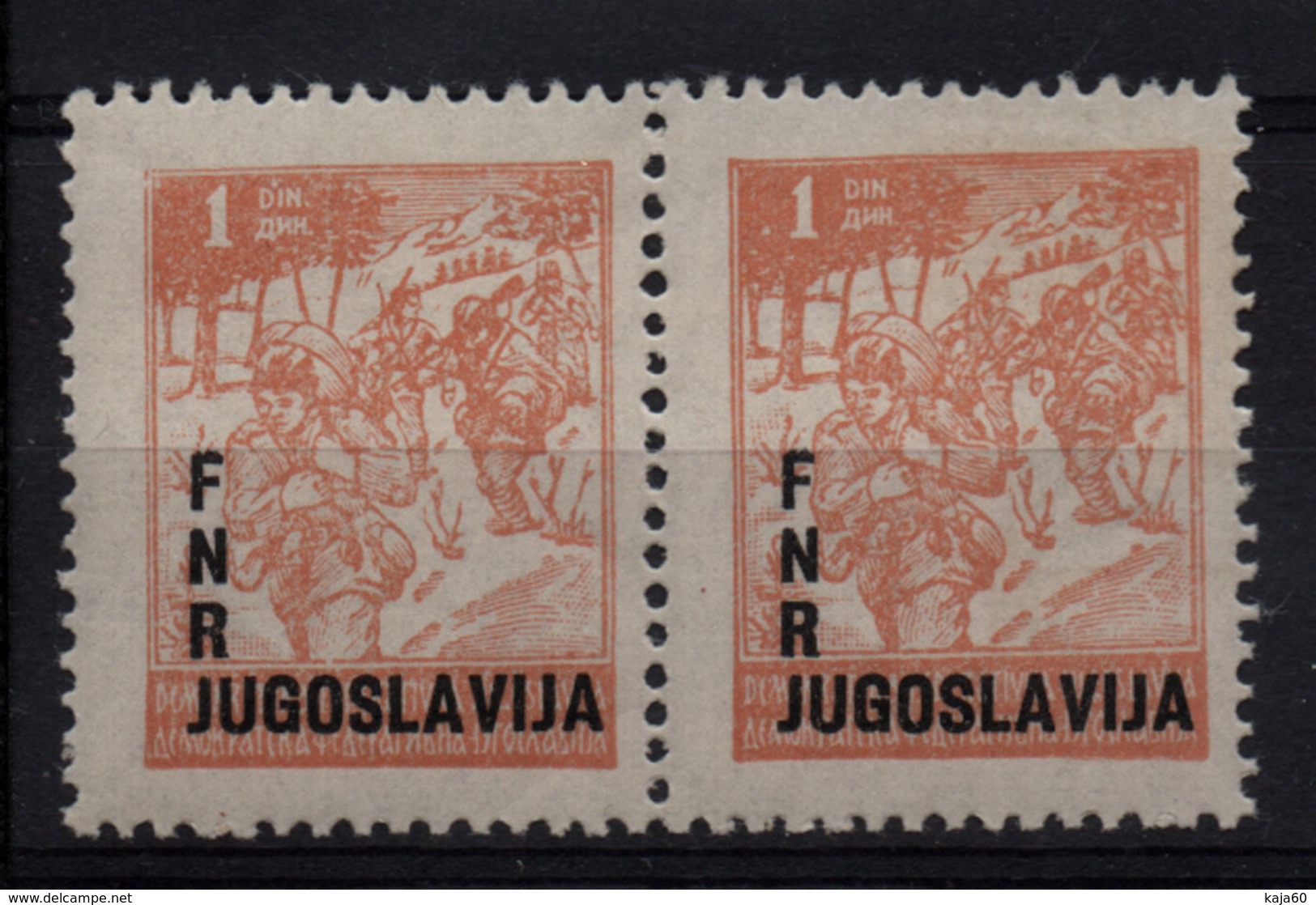 33. Yugoslavia 1949 1d Partisans Off-set Print Variety Pair MNH - Ungebraucht