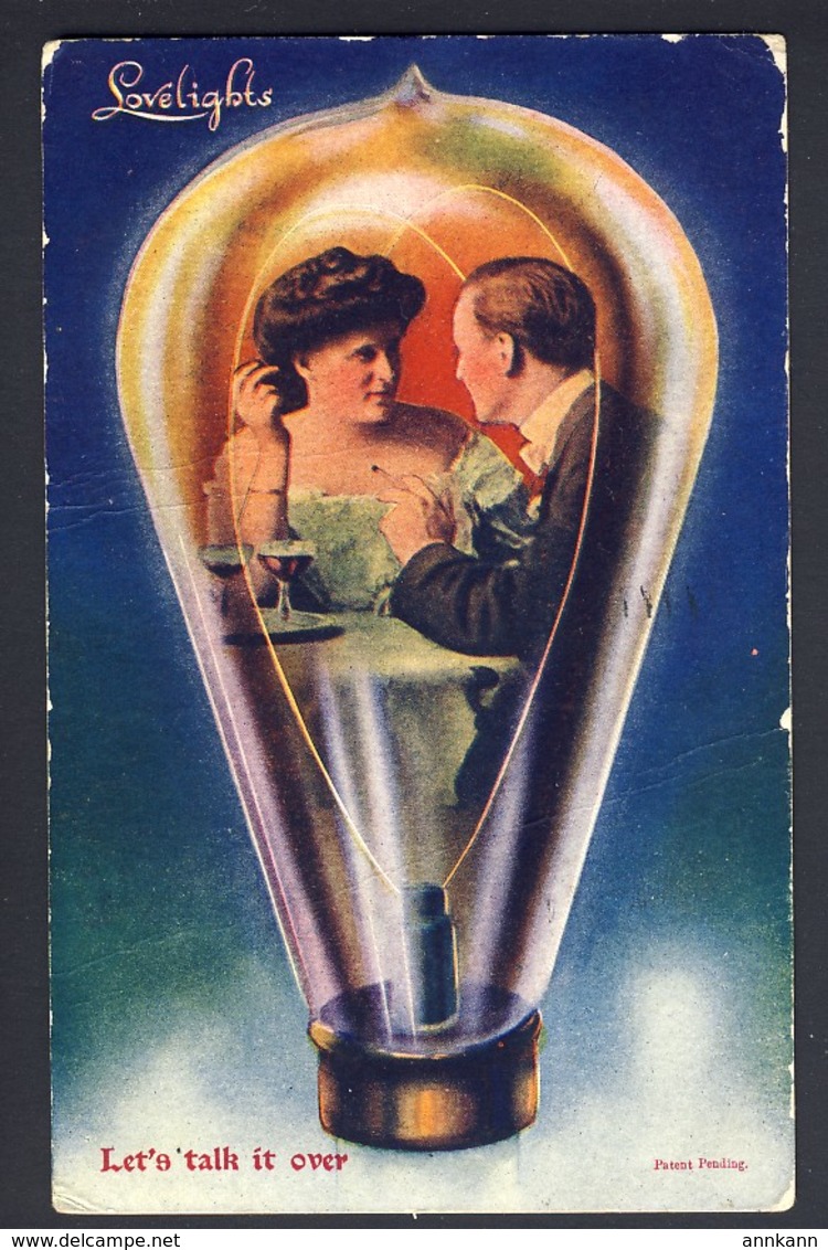 Lovelights - Couple Inside Filament Light Bulb, Let's Talk It Over  - 1909 Dayton Ohio USA - Humor